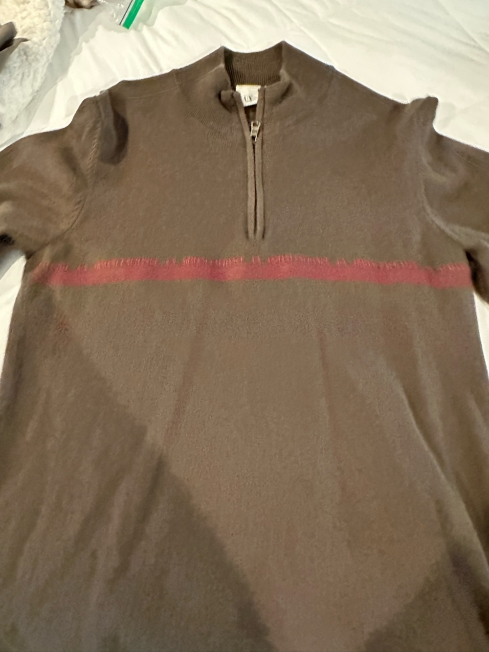 Armani Exchange Brown Half-Zip Sweater with Red Stripe